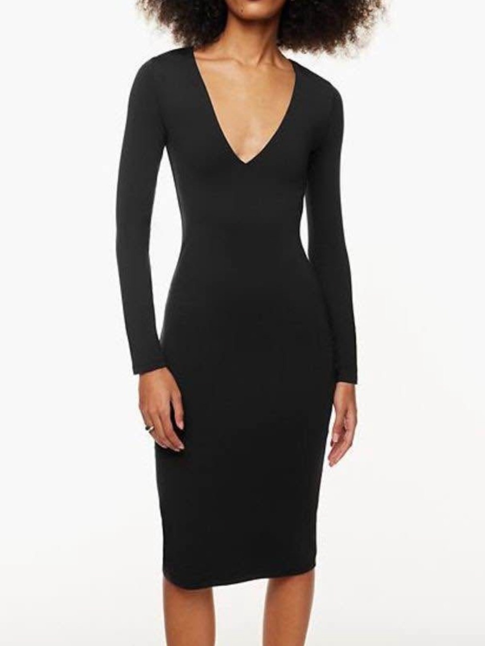 Aritzia Babaton Countour Black Long-Sleeve V-Neck Midi Dress